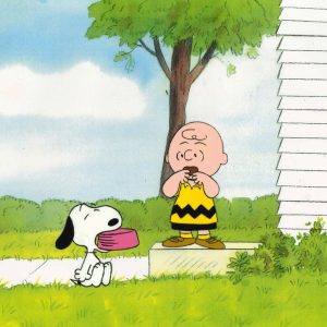 Charile Brown And Snoopy Holding Dog Dish