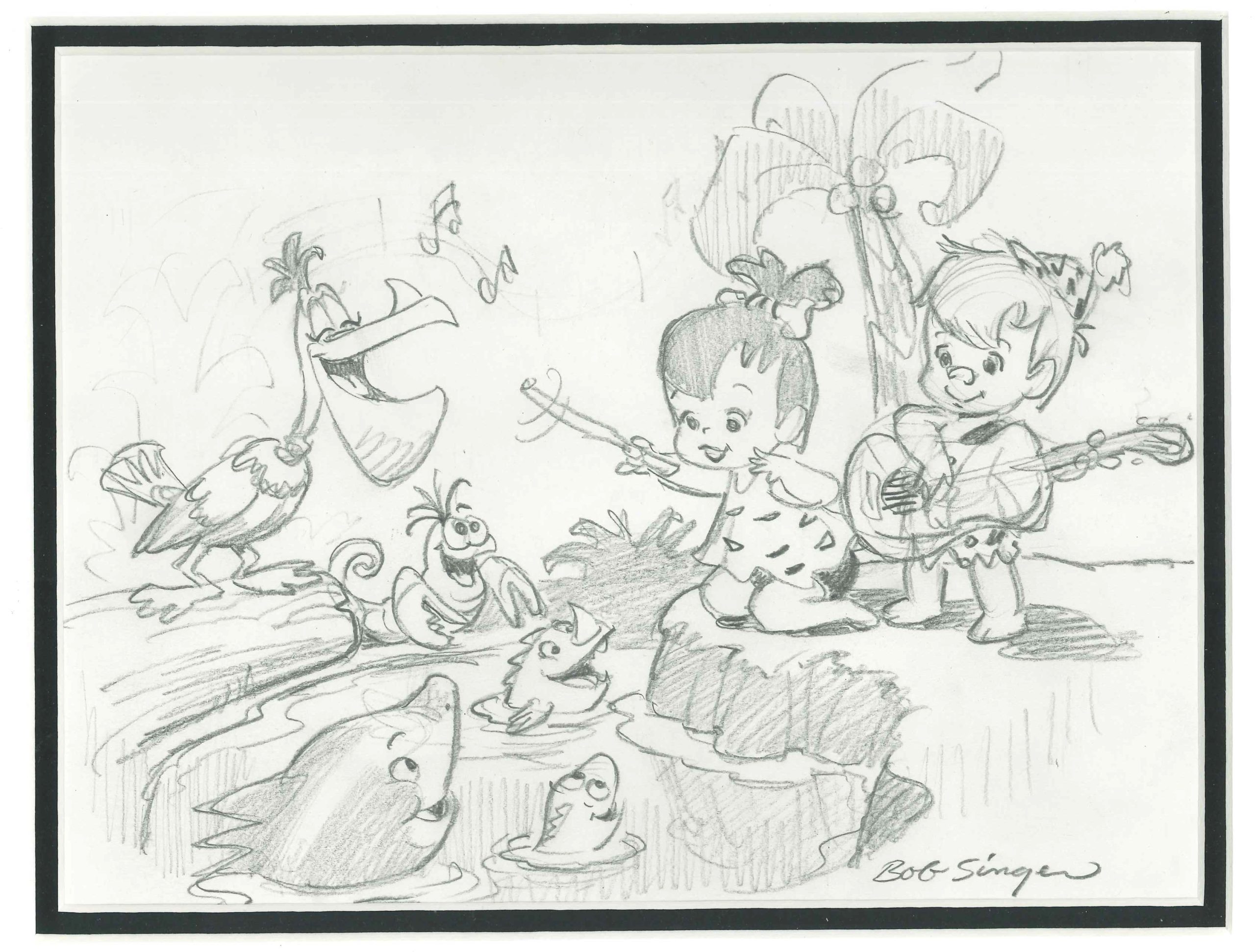 Pebbles & Bamm Bamm Music Lessons Color/Graphite Original - Image 2