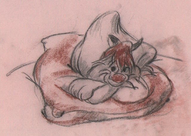 Claude Cat In His Bed Sketch