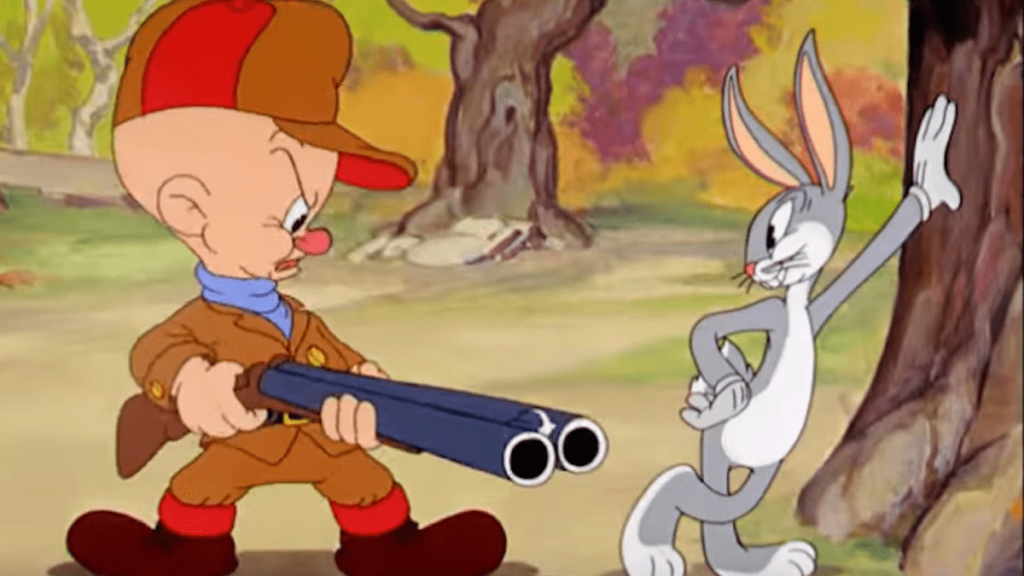 Elmer Fudd Pointing Gun At Bugs Bunny