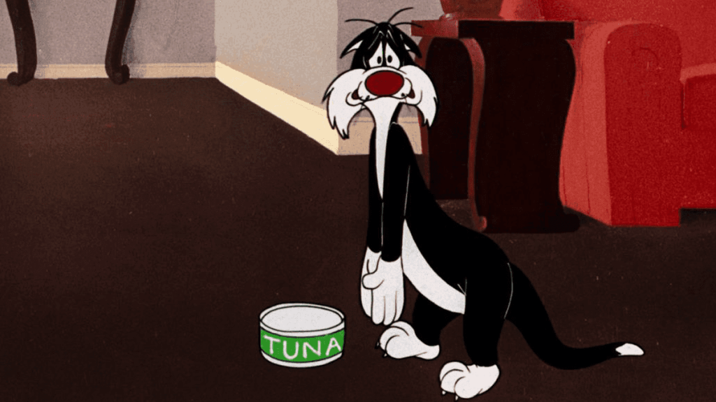 Slyvester Cat Pouting Over His Tuna Can